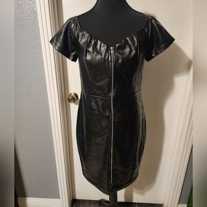 Haute Monde Black Size L Faux Leather Front Zip Dress.